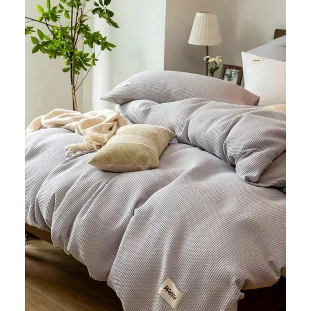 LULLABUY Classic Waffle Lyocell Cotton King Size Bedding Set 100% Cotton